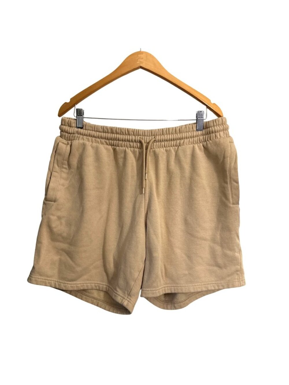 H&M Mens Beige Regular Fit Fleece-Lined Shorts Size XL With Elastic Waistband &